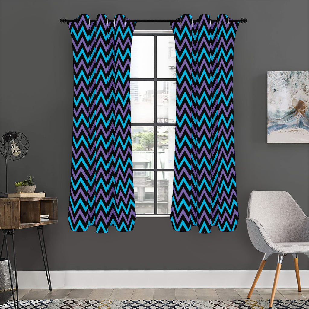 Blue Purple And Black Chevron Print Curtain