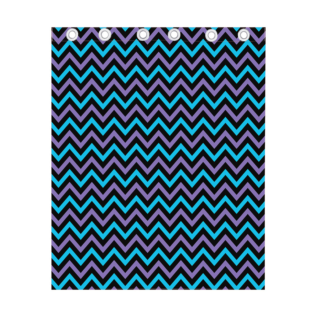 Blue Purple And Black Chevron Print Curtain