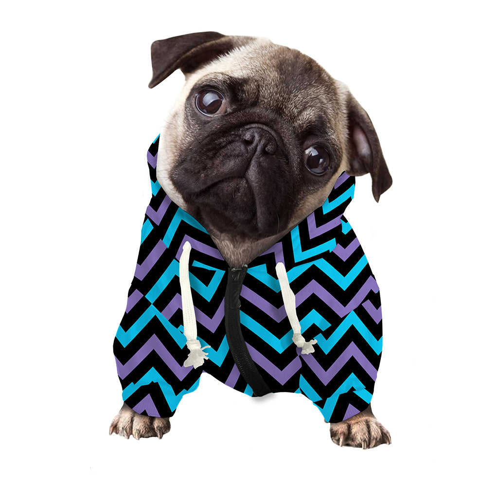Blue Purple And Black Chevron Print Dog Zip Up Hoodie