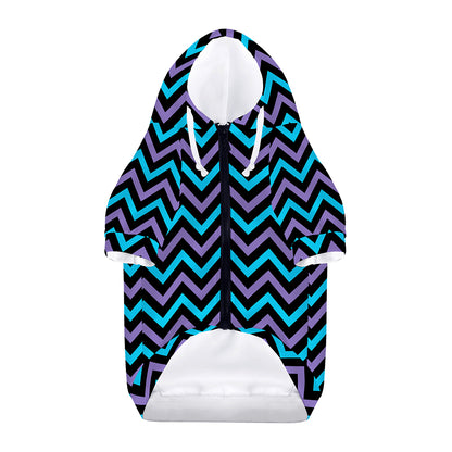 Blue Purple And Black Chevron Print Dog Zip Up Hoodie