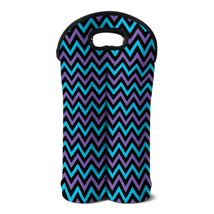 Blue Purple And Black Chevron Print Double Neoprene Wine Tote