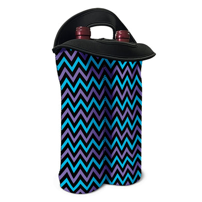 Blue Purple And Black Chevron Print Double Neoprene Wine Tote