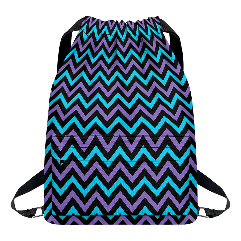 Blue Purple And Black Chevron Print Drawstring Backpack