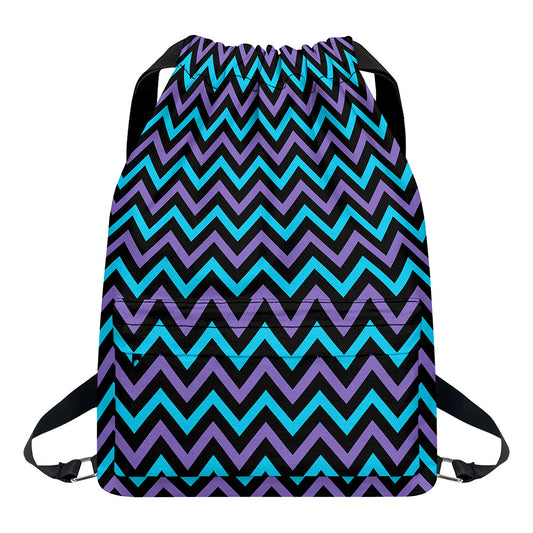 Blue Purple And Black Chevron Print Drawstring Backpack