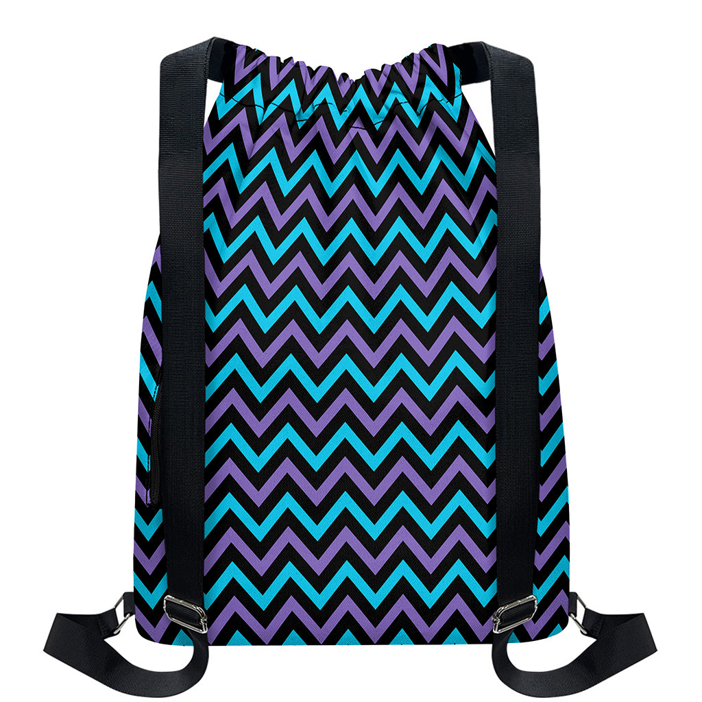 Blue Purple And Black Chevron Print Drawstring Backpack