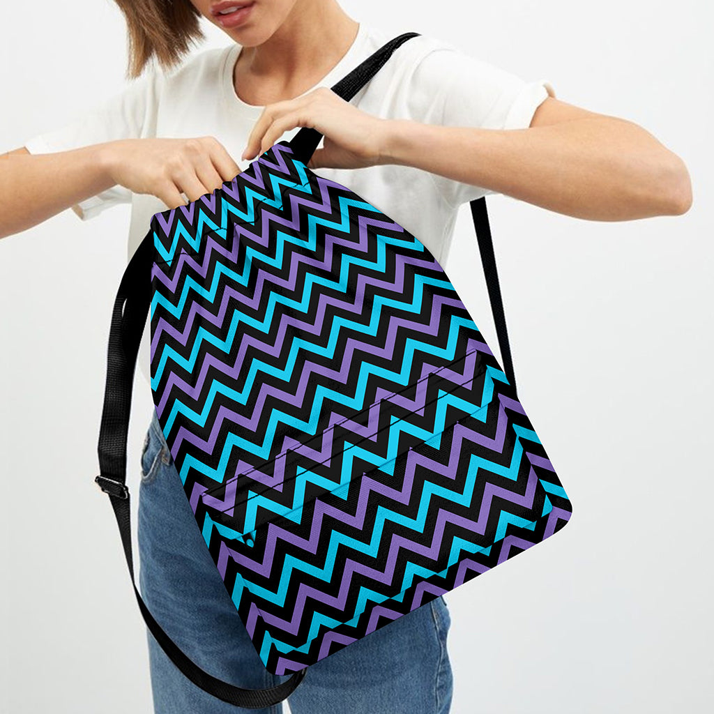 Blue Purple And Black Chevron Print Drawstring Backpack