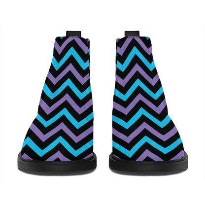 Blue Purple And Black Chevron Print Flat Ankle Boots