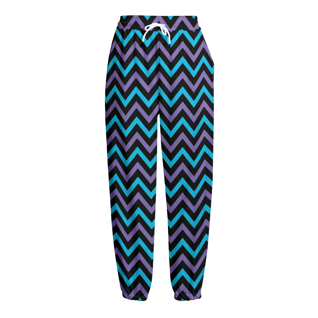 Blue Purple And Black Chevron Print Fleece Lined Knit Pants