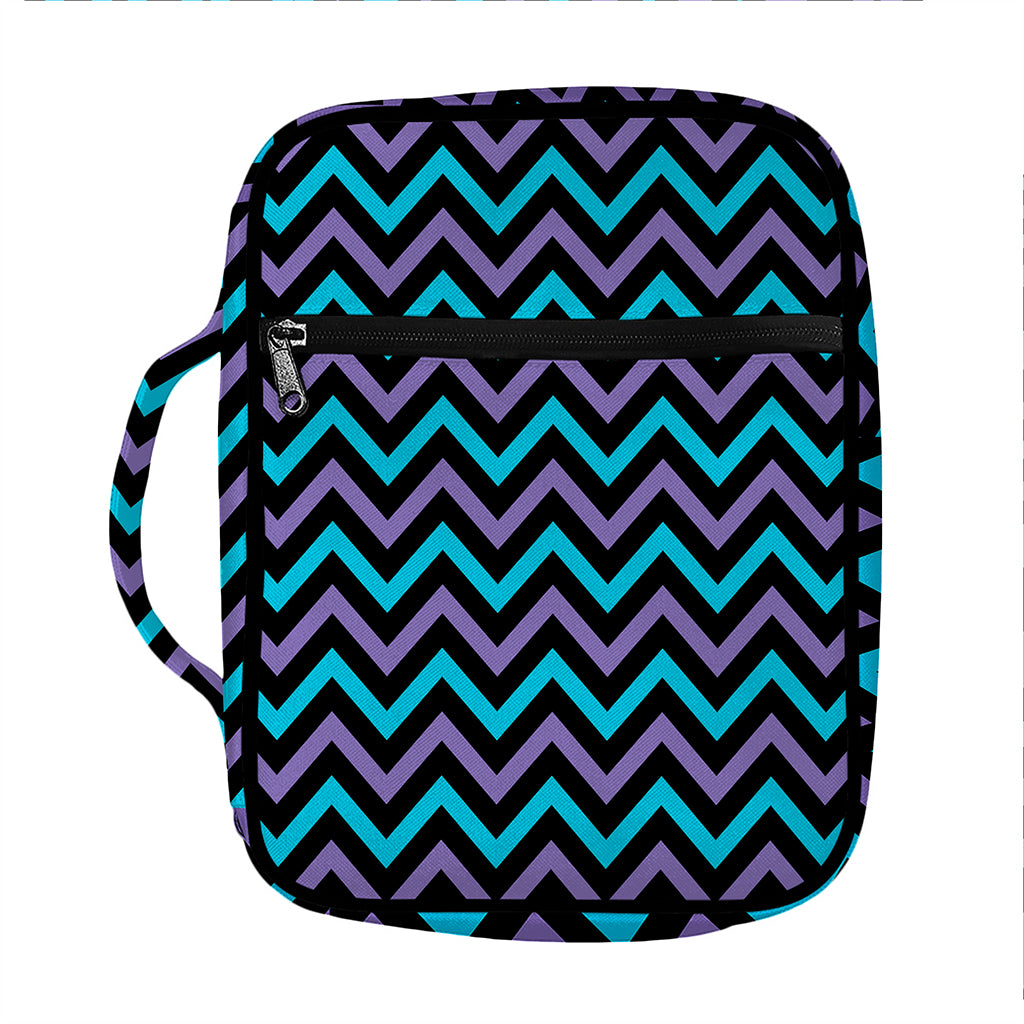 Blue Purple And Black Chevron Print Front Pocket Bible Bag