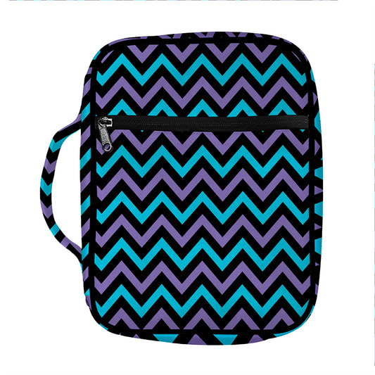 Blue Purple And Black Chevron Print Front Pocket Bible Bag