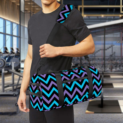 Blue Purple And Black Chevron Print Gym Bag