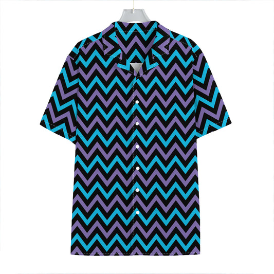 Blue Purple And Black Chevron Print Hawaiian Shirt