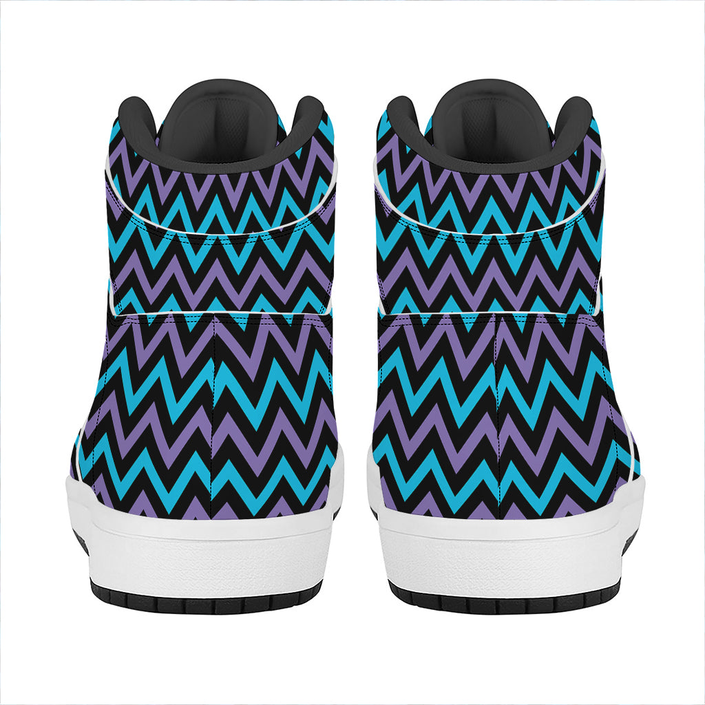 Blue Purple And Black Chevron Print High Top Leather Sneakers