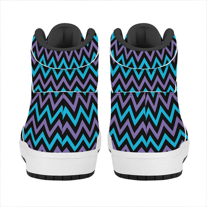 Blue Purple And Black Chevron Print High Top Leather Sneakers