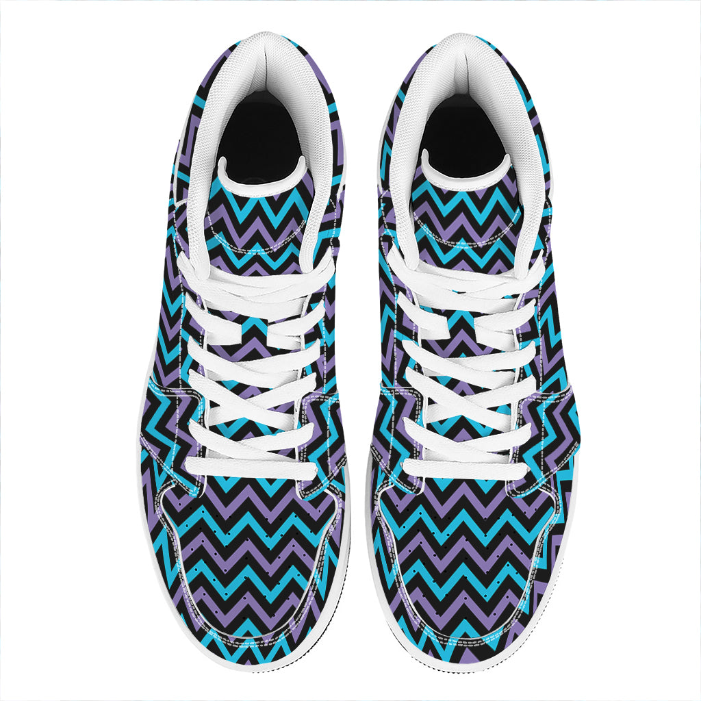 Blue Purple And Black Chevron Print High Top Leather Sneakers