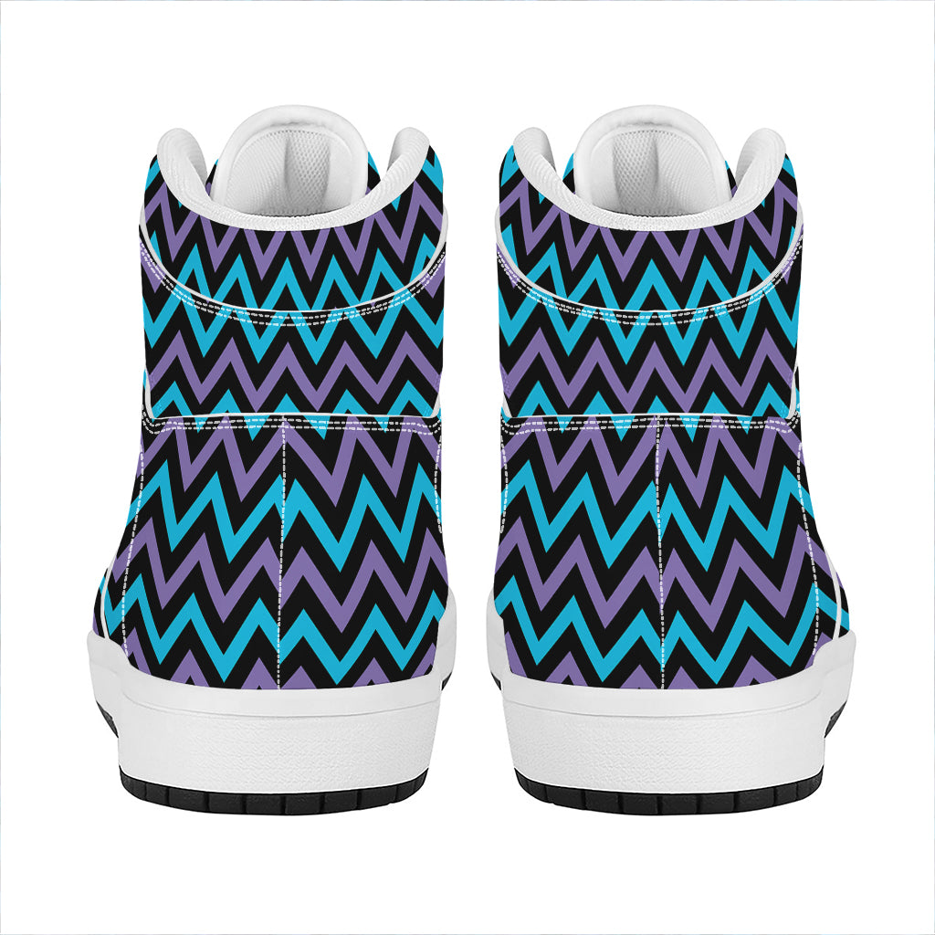 Blue Purple And Black Chevron Print High Top Leather Sneakers