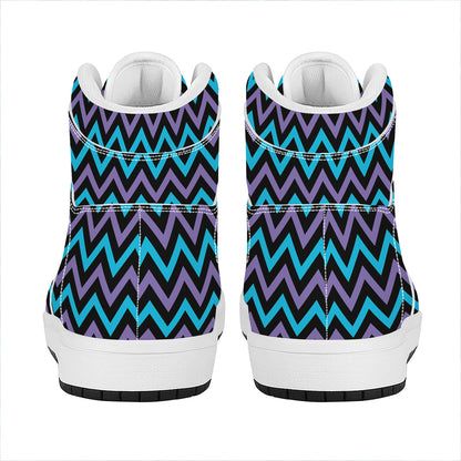 Blue Purple And Black Chevron Print High Top Leather Sneakers