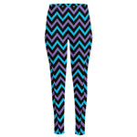 Blue Purple And Black Chevron Print High-Waisted Pocket Leggings
