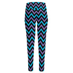 Blue Purple And Black Chevron Print High-Waisted Pocket Leggings