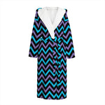 Blue Purple And Black Chevron Print Hooded Bathrobe