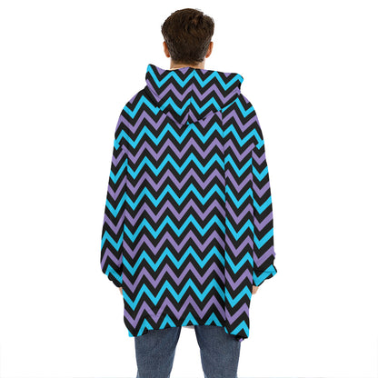 Blue Purple And Black Chevron Print Hoodie Blanket