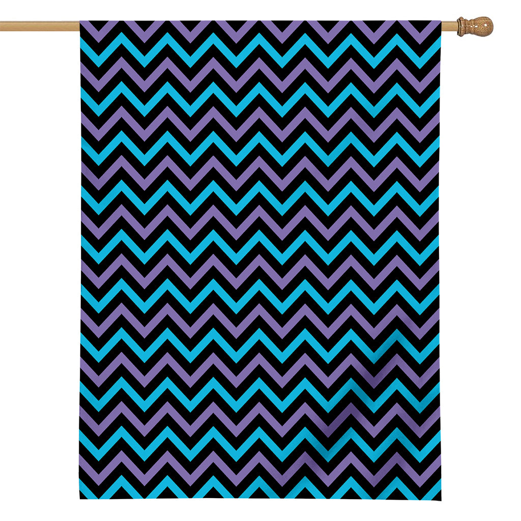 Blue Purple And Black Chevron Print House Flag
