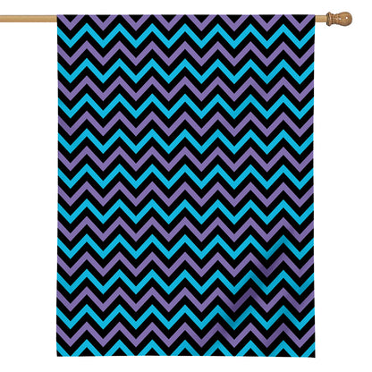 Blue Purple And Black Chevron Print House Flag