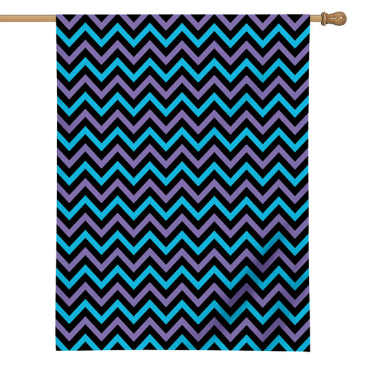 Blue Purple And Black Chevron Print House Flag