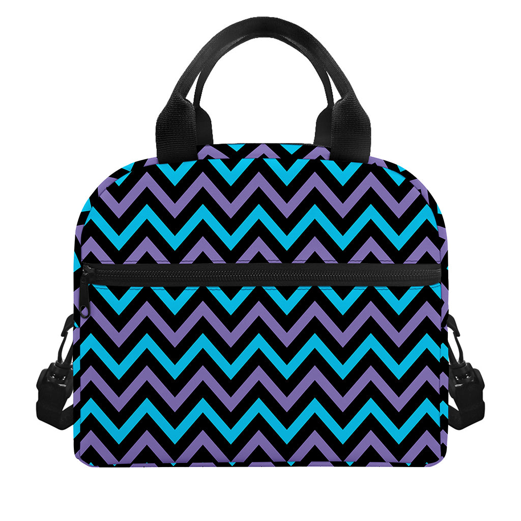 Blue Purple And Black Chevron Print Insulated Lunch Bag