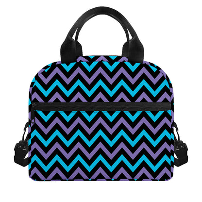 Blue Purple And Black Chevron Print Insulated Lunch Bag