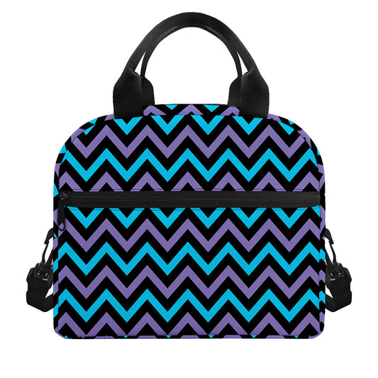 Blue Purple And Black Chevron Print Insulated Lunch Bag