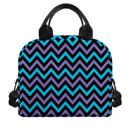 Blue Purple And Black Chevron Print Insulated Lunch Bag