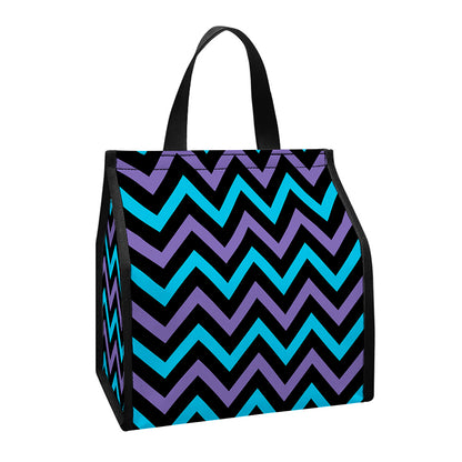 Blue Purple And Black Chevron Print Insulated Lunch Tote
