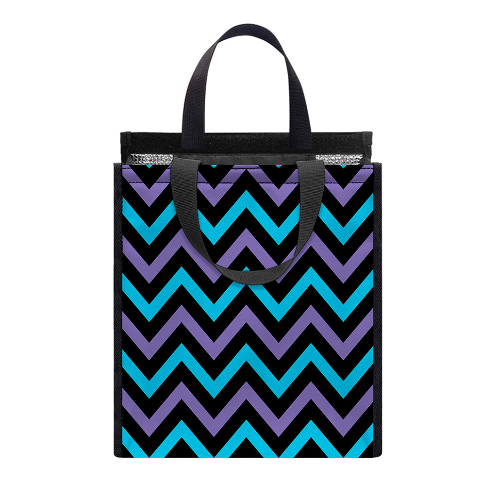 Blue Purple And Black Chevron Print Insulated Lunch Tote