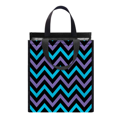 Blue Purple And Black Chevron Print Insulated Lunch Tote