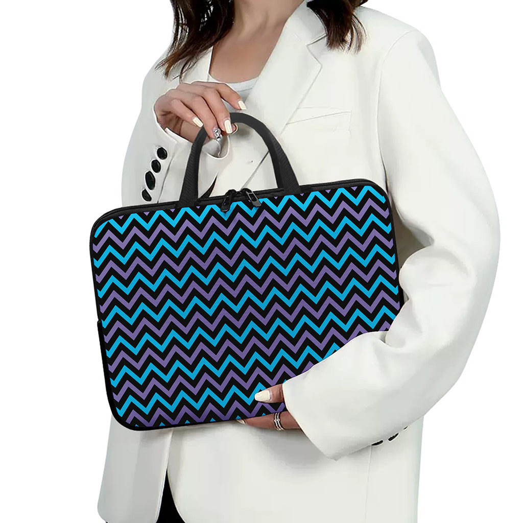Blue Purple And Black Chevron Print Laptop Sleeve With Handle