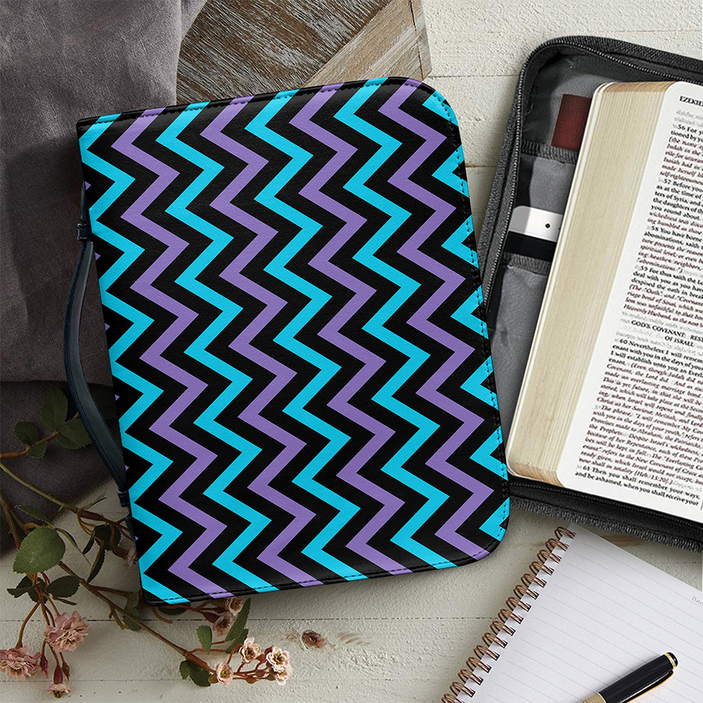 Blue Purple And Black Chevron Print Leather Bible Cover