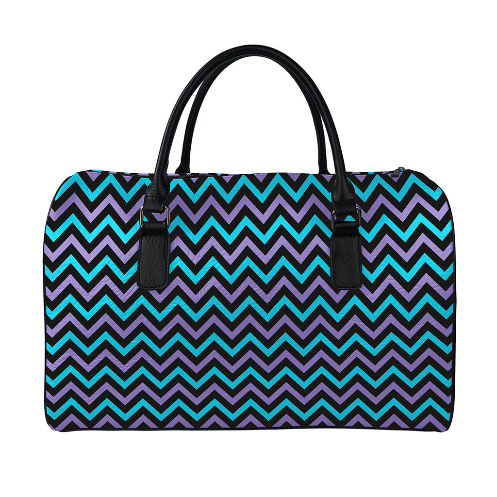 Blue Purple And Black Chevron Print Leather Duffle Bag
