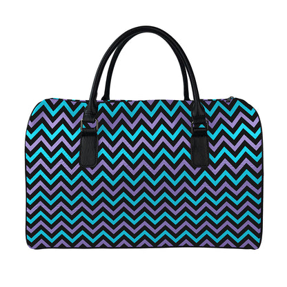 Blue Purple And Black Chevron Print Leather Duffle Bag