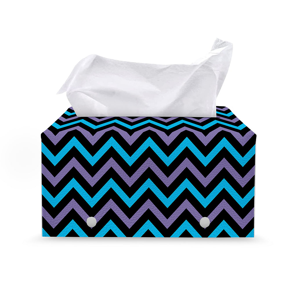 Blue Purple And Black Chevron Print Leather Tissue Box Cover