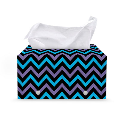 Blue Purple And Black Chevron Print Leather Tissue Box Cover