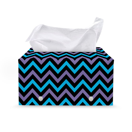 Blue Purple And Black Chevron Print Leather Tissue Box Cover