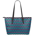 Blue Purple And Black Chevron Print Leather Tote Bag With Zipper