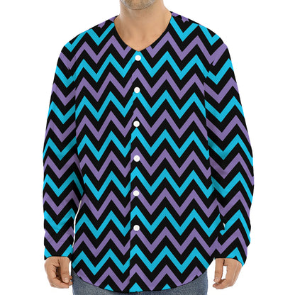 Blue Purple And Black Chevron Print Long Sleeve Baseball Jersey