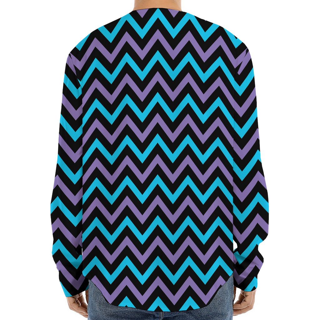 Blue Purple And Black Chevron Print Long Sleeve Baseball Jersey