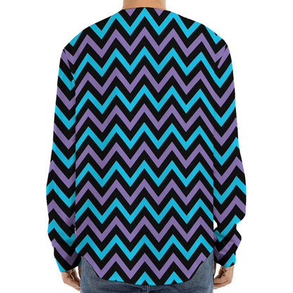 Blue Purple And Black Chevron Print Long Sleeve Baseball Jersey