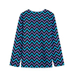 Blue Purple And Black Chevron Print Long Sleeve Short Coat