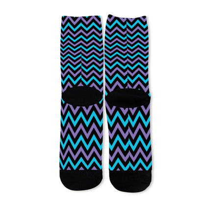 Blue Purple And Black Chevron Print Long Socks
