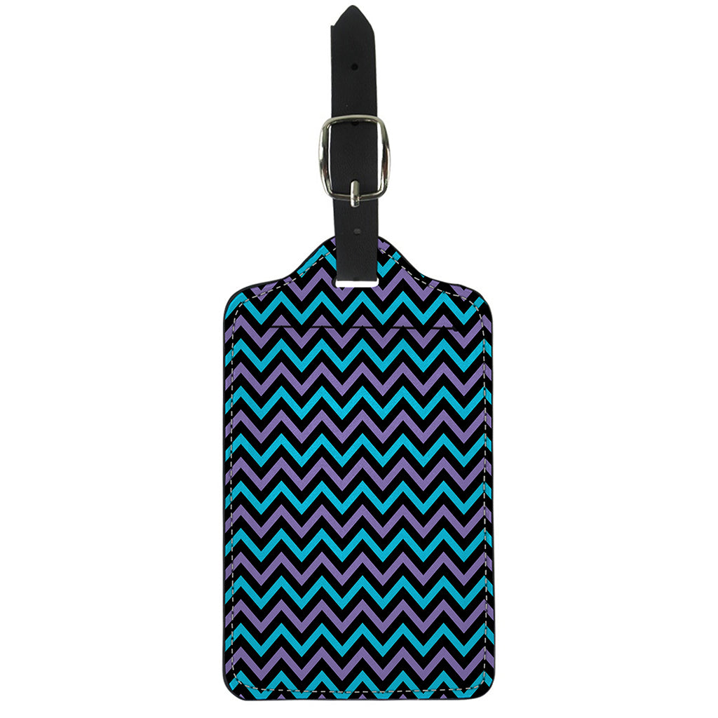 Blue Purple And Black Chevron Print Luggage Tag
