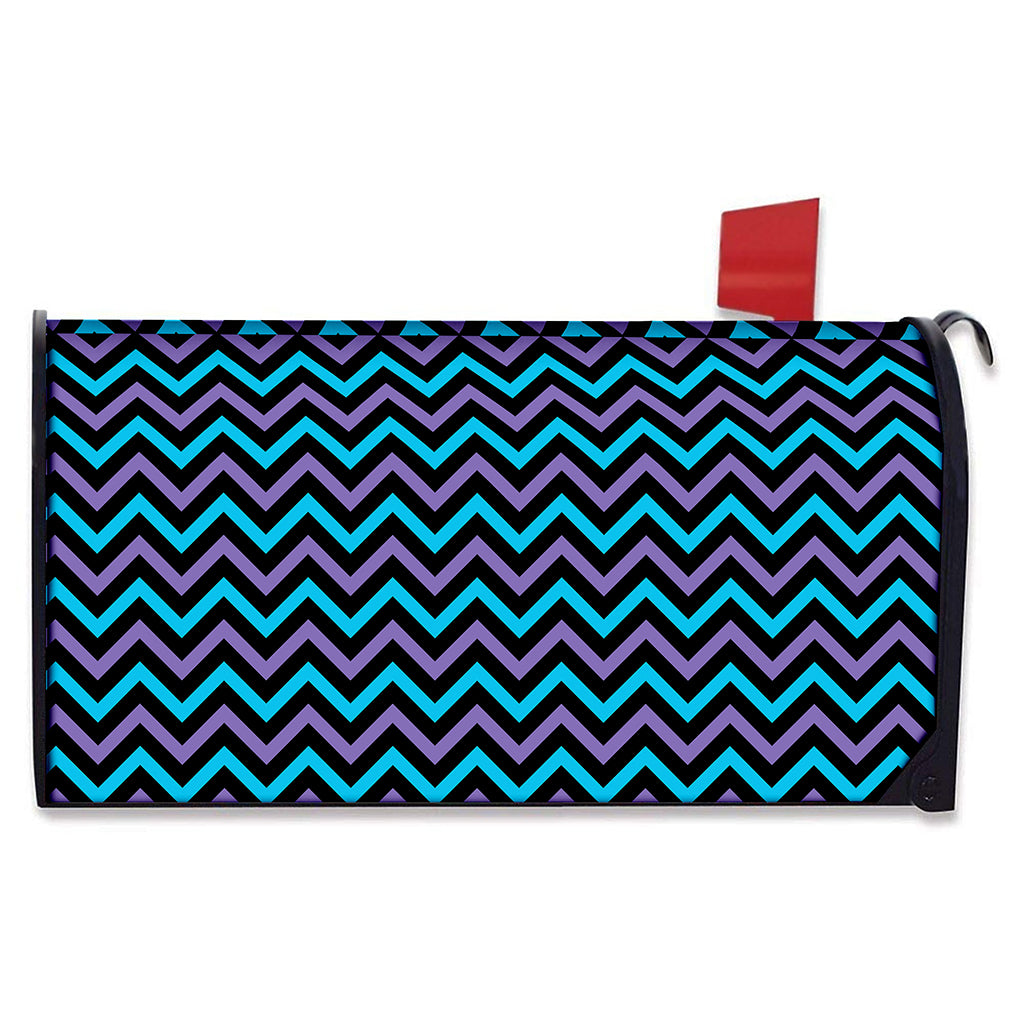 Blue Purple And Black Chevron Print Mailbox Cover
